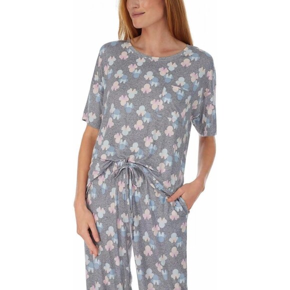 Disney Minnie Mouse Women's 2pc Capri Pant + Top Pajama Lounge Set Gray Size M - Picture 1 of 8